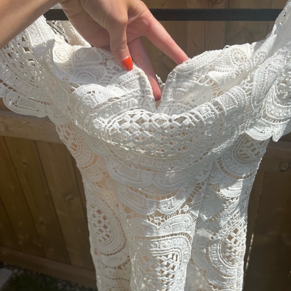 Ivory Lace/Crocheted Off-the-Shoulder Dress - Picture 5 of 5